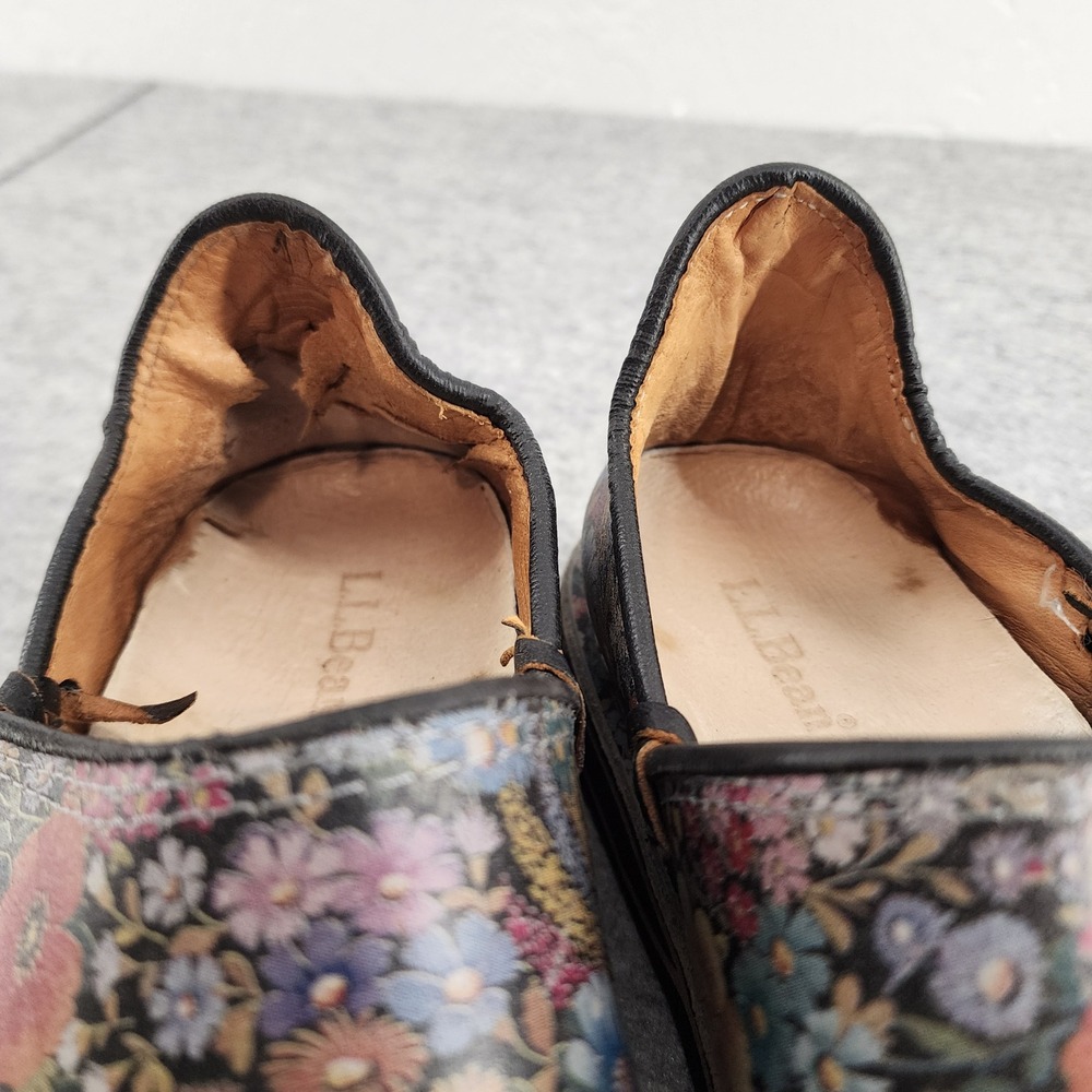 LL Bean Size 8 | Floral Leather Comfort Loafers Slip On Shoes Clogs Garden Shoe - Picture 6 of 7